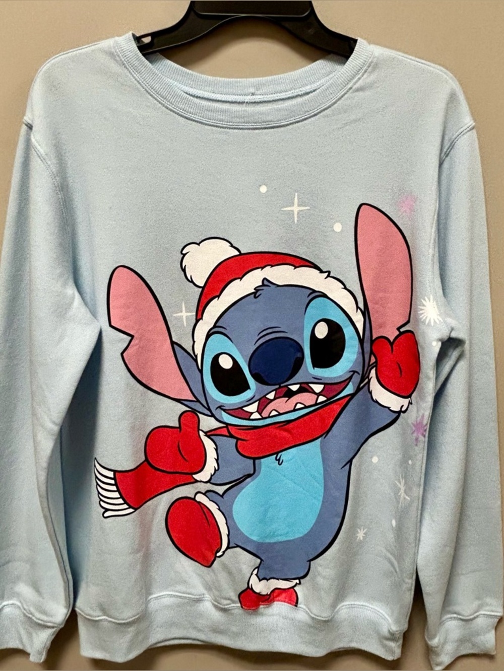 Light Blue Disney Sz M Sweatshirt with Stitch Holiday Graphic NWT